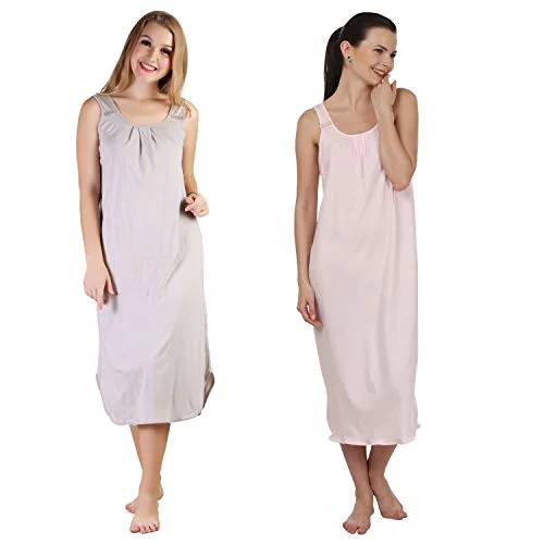 BLAZON Women's Cotton Hosiery Solid Maxi Nighty Slip (Pack of 2) Available Sizes: S, M, L, XL, 2XL, 3XL, 4XL, 5XL - Almond Frost, Baby Pink