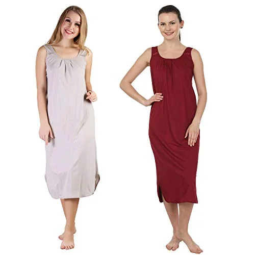 BLAZON Women's Cotton Hosiery Solid Maxi Nighty Slip (Pack of 2) Available Sizes: S, M, L, XL, 2XL, 3XL, 4XL, 5XL - Almond Frost, Maroon