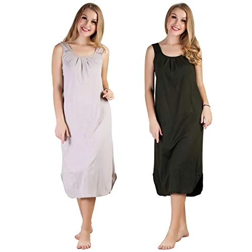 BLAZON Women's Cotton Hosiery Solid Maxi Nighty Slip (Pack of 2) Available Sizes: S, M, L, XL, 2XL, 3XL, 4XL, 5XL - Almond Frost, Martini Olive