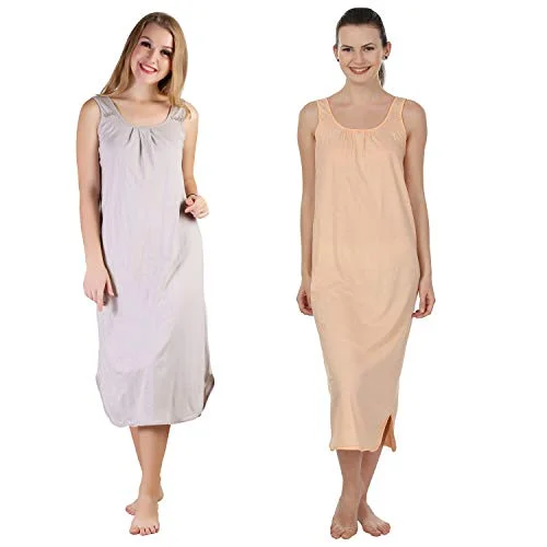 BLAZON Women's Cotton Hosiery Solid Maxi Nighty Slip (Pack of 2) Available Sizes: S, M, L, XL, 2XL, 3XL, 4XL, 5XL - Almond Frost, Peach