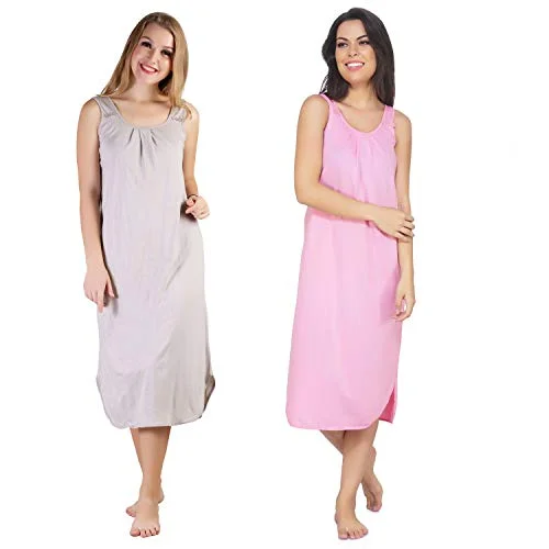 BLAZON Women's Cotton Hosiery Solid Maxi Nighty Slip (Pack of 2) Available Sizes: S, M, L, XL, 2XL, 3XL, 4XL, 5XL - Almond Frost, Pink