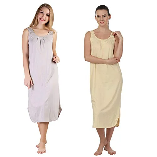 BLAZON Women's Cotton Hosiery Solid Maxi Nighty Slip (Pack of 2) Available Sizes: S, M, L, XL, 2XL, 3XL, 4XL, 5XL - Almond Frost, Skin