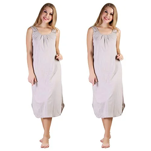 BLAZON Women's Cotton Hosiery Solid Maxi Nighty Slip (Pack of 2) Available Sizes: S, M, L, XL, 2XL, 3XL, 4XL, 5XL - Almond Frost