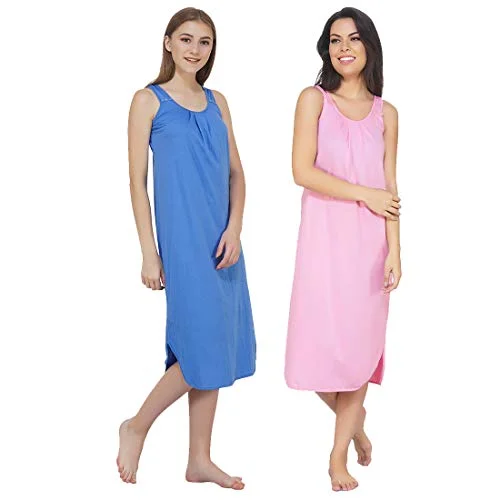 BLAZON Women's Cotton Hosiery Solid Maxi Nighty Slip (Pack of 2) Available Sizes: S, M, L, XL, 2XL, 3XL, 4XL, 5XL - Azure Blue, Purple