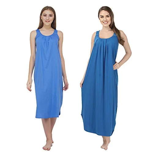 BLAZON Women's Cotton Hosiery Solid Maxi Nighty Slip (Pack of 2) Available Sizes: S, M, L, XL, 2XL, 3XL, 4XL, 5XL - Azure Blue, Royal Blue