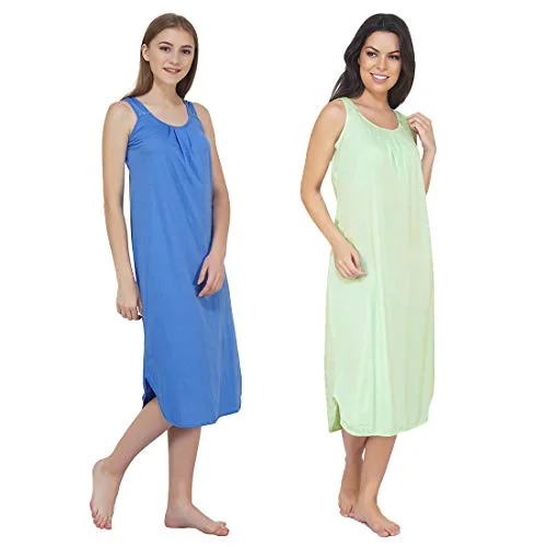 BLAZON Women's Cotton Hosiery Solid Maxi Nighty Slip (Pack of 2) Available Sizes: S, M, L, XL, 2XL, 3XL, 4XL, 5XL - Azure Blue, Sea Green