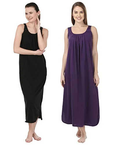 BLAZON Women's Cotton Hosiery Solid Maxi Nighty Slip (Pack of 2) Available Sizes: S, M, L, XL, 2XL, 3XL, 4XL, 5XL - Black, Dark Pink