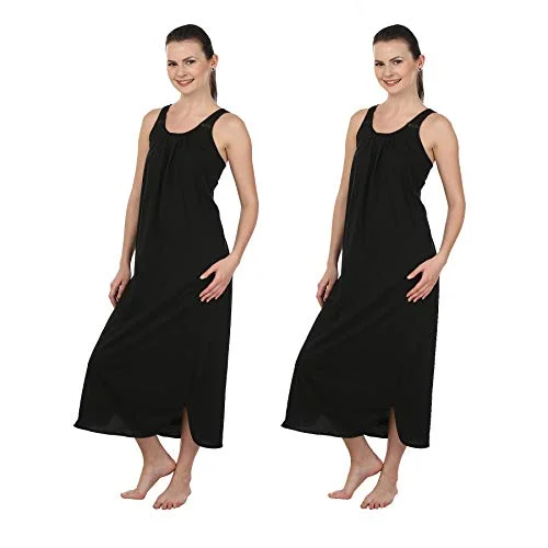 BLAZON Women's Cotton Hosiery Solid Maxi Nighty Slip (Pack of 2) Available Sizes: S, M, L, XL, 2XL, 3XL, 4XL, 5XL - Black