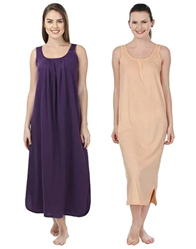 BLAZON Women's Cotton Hosiery Solid Maxi Nighty Slip (Pack of 2) Available Sizes: S, M, L, XL, 2XL, 3XL, 4XL, 5XL - Blueviolet, Peach