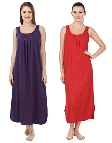 BLAZON Women's Cotton Hosiery Solid Maxi Nighty Slip (Pack of 2) Available Sizes: S, M, L, XL, 2XL, 3XL, 4XL, 5XL - Blueviolet, Red