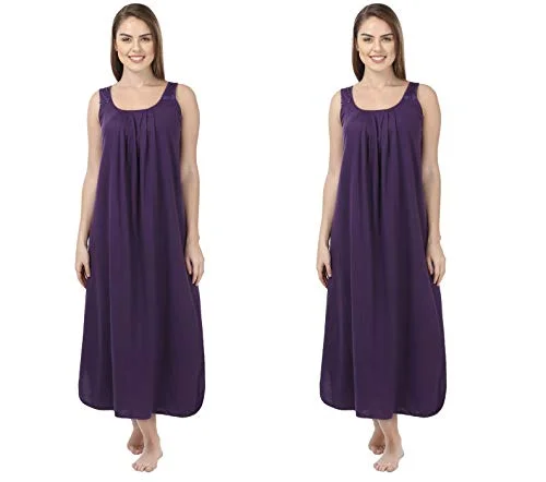 BLAZON Women's Cotton Hosiery Solid Maxi Nighty Slip (Pack of 2) Available Sizes: S, M, L, XL, 2XL, 3XL, 4XL, 5XL - Blueviolet