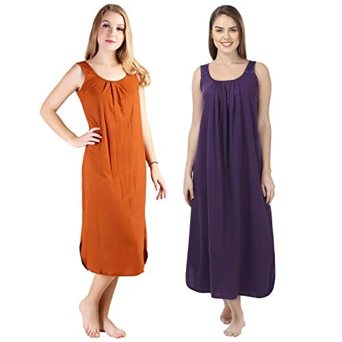 BLAZON Women's Cotton Hosiery Solid Maxi Nighty Slip (Pack of 2) Available Sizes: S, M, L, XL, 2XL, 3XL, 4XL, 5XL - Brandy, Blueviolet