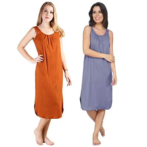 BLAZON Women's Cotton Hosiery Solid Maxi Nighty Slip (Pack of 2) Available Sizes: S, M, L, XL, 2XL, 3XL, 4XL, 5XL - Brandy, Lavender