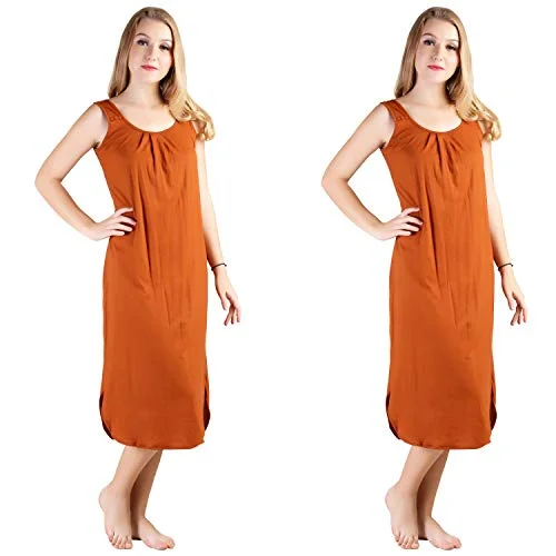 BLAZON Women's Cotton Hosiery Solid Maxi Nighty Slip (Pack of 2) Available Sizes: S, M, L, XL, 2XL, 3XL, 4XL, 5XL - Brandy