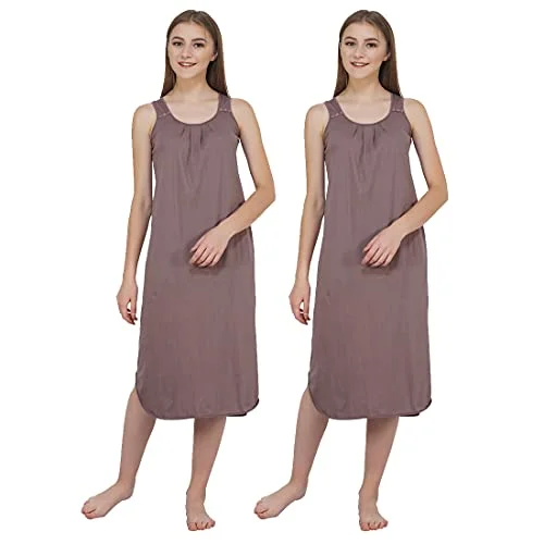 BLAZON Women's Cotton Hosiery Solid Maxi Nighty Slip (Pack of 2) Available Sizes: S, M, L, XL, 2XL, 3XL, 4XL, 5XL - Brownish Grey