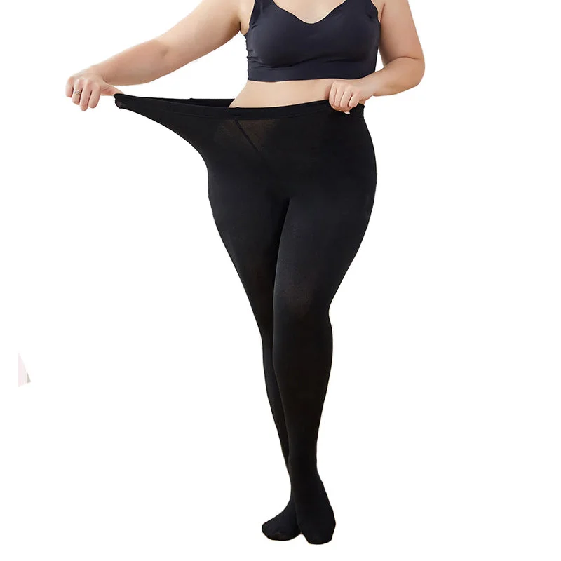 Women's Plus Size Thermal Tights with Fleece Lining - Black