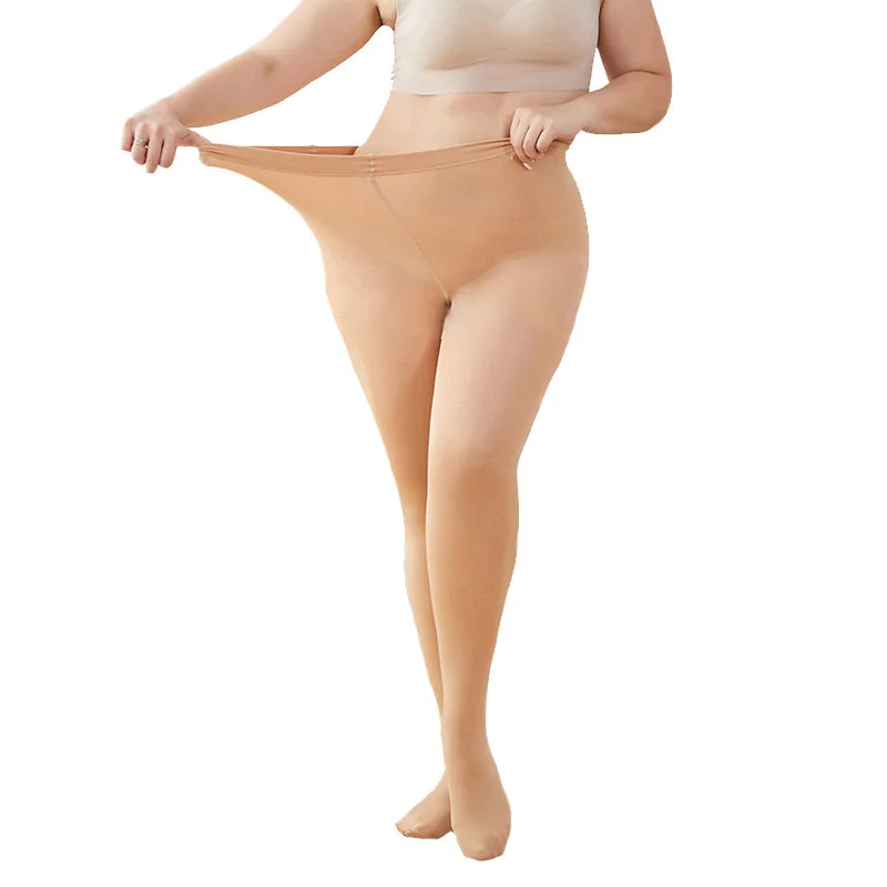 Women's Plus Size Thermal Tights with Fleece Lining - Nude