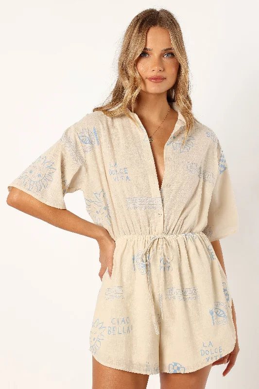 Ilios Playsuit - Beige Blue